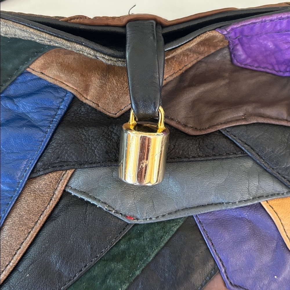 LEATHER SHOULDER/HOBO/TOTE BAG MULTICOLORED SWATCHES OF LEATHER VINTAGE NO TAGS - Picture 8 of 13